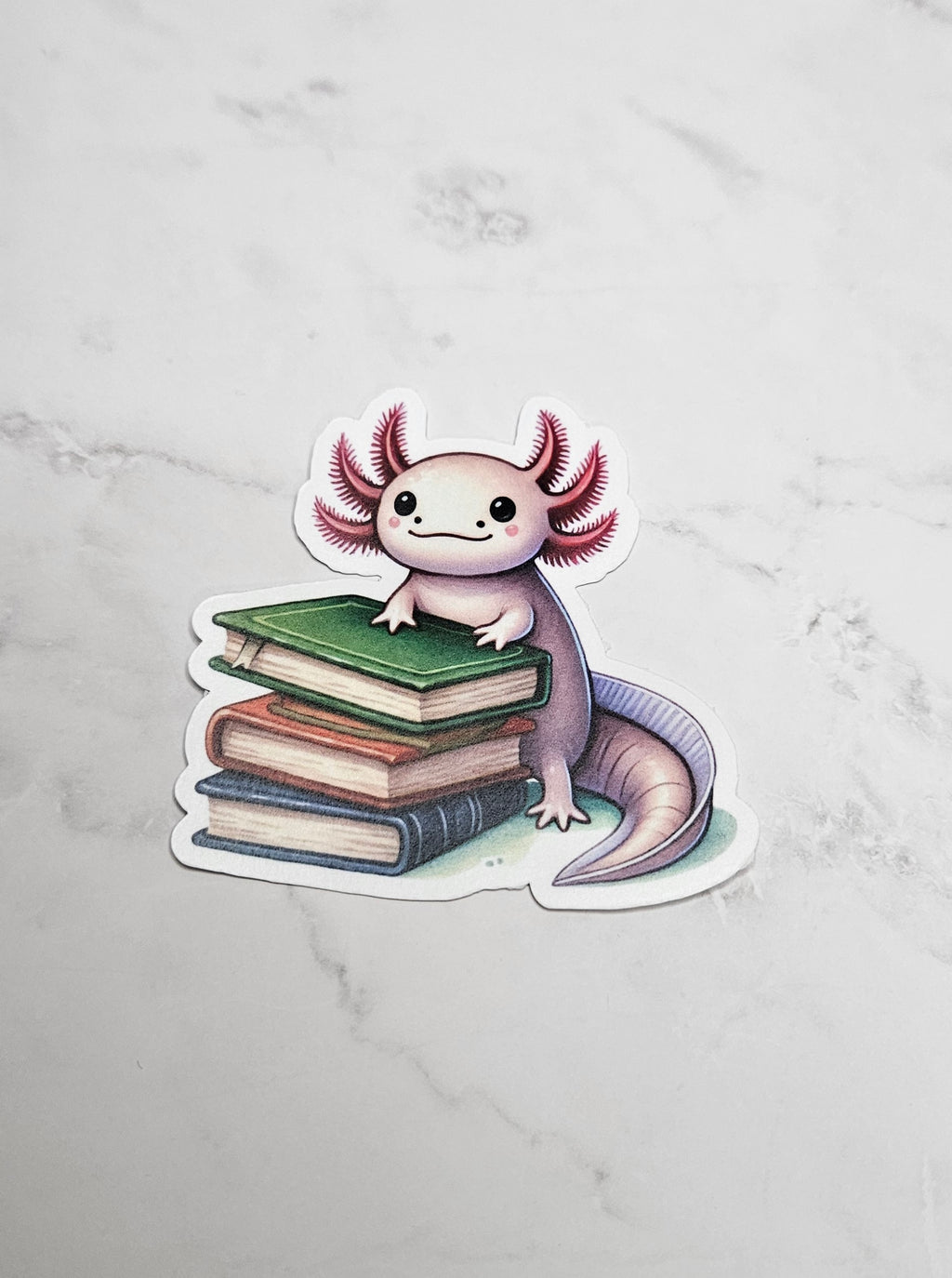 Bookish Axolotl Vinyl Sticker