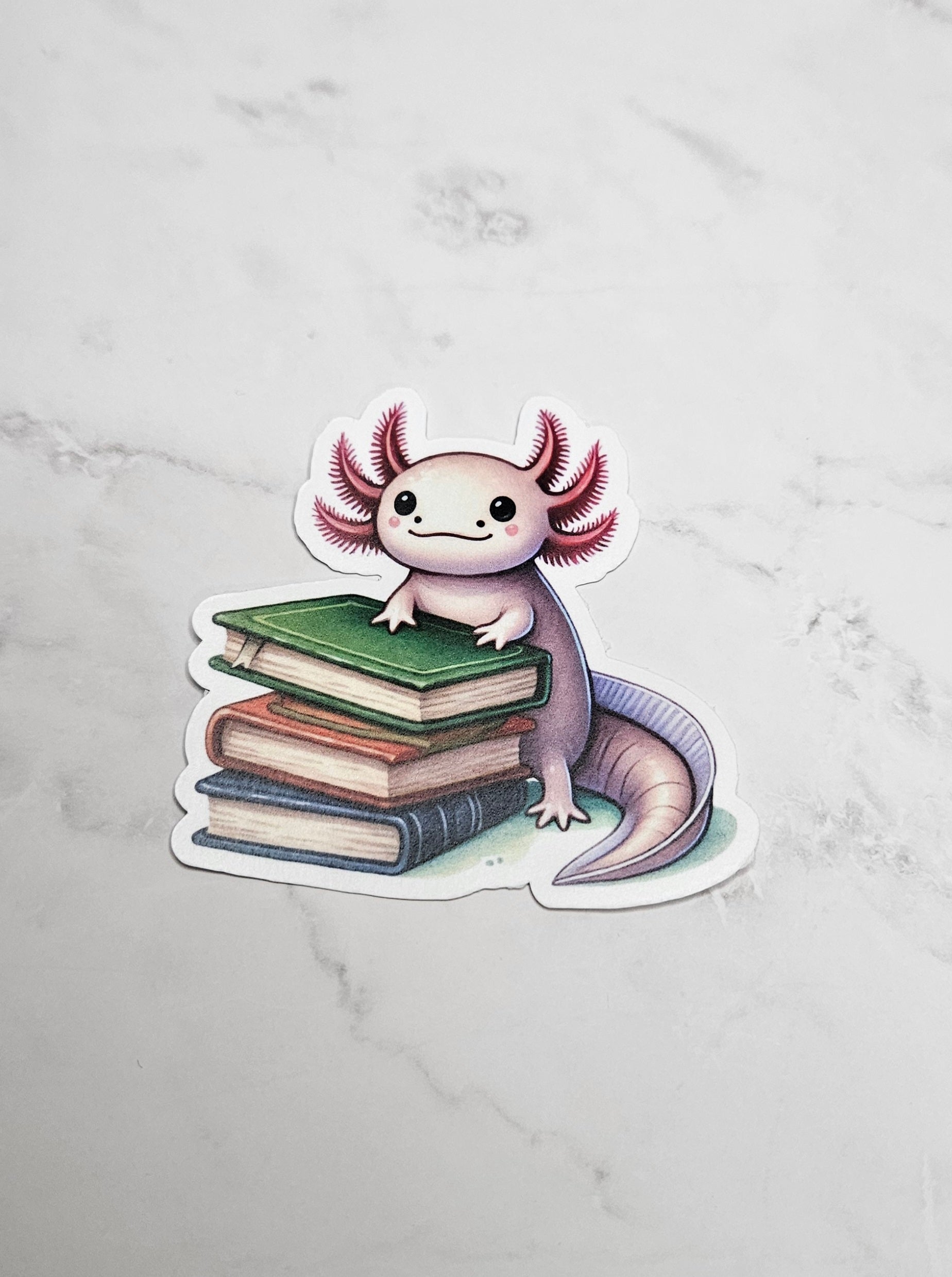 Bookish Axolotl Vinyl Sticker