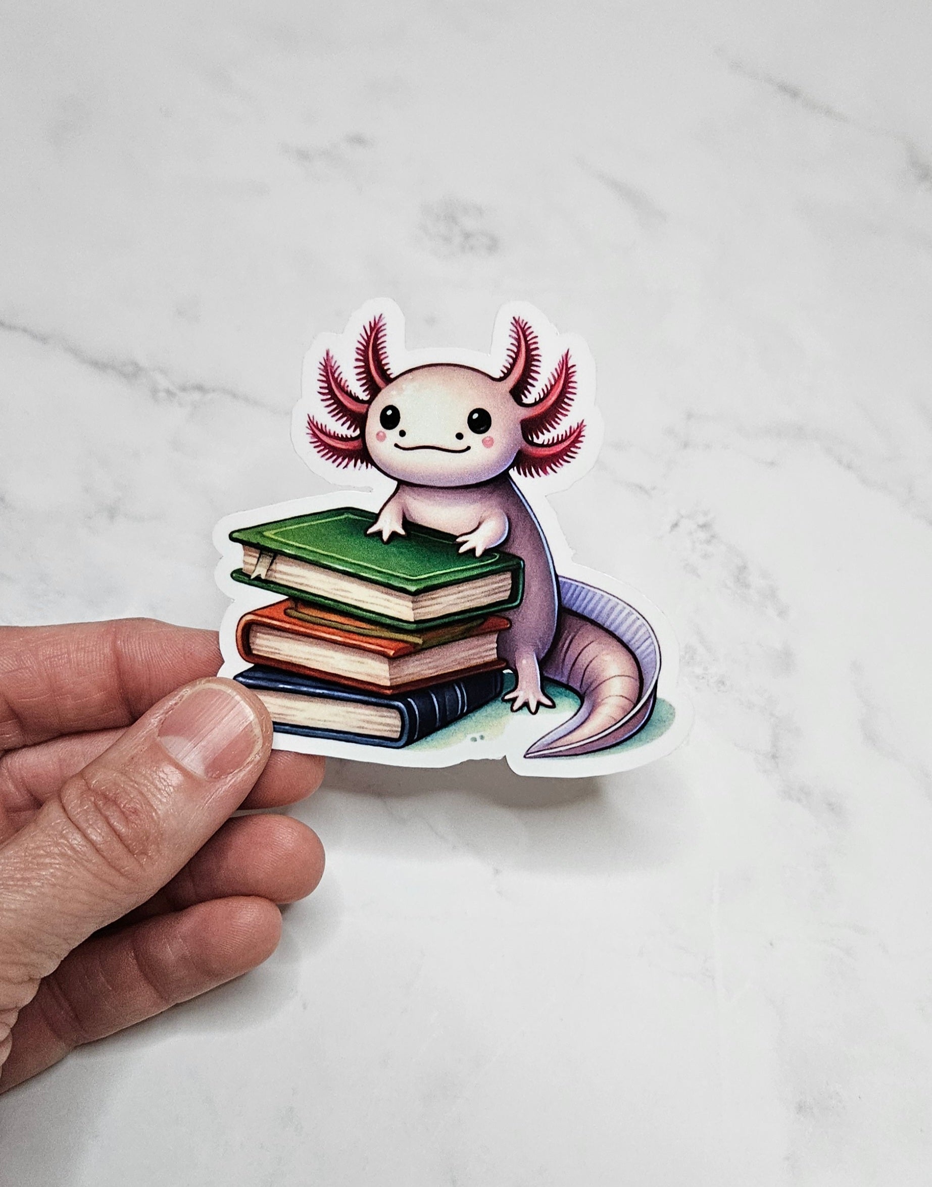 Bookish Axolotl Vinyl Sticker