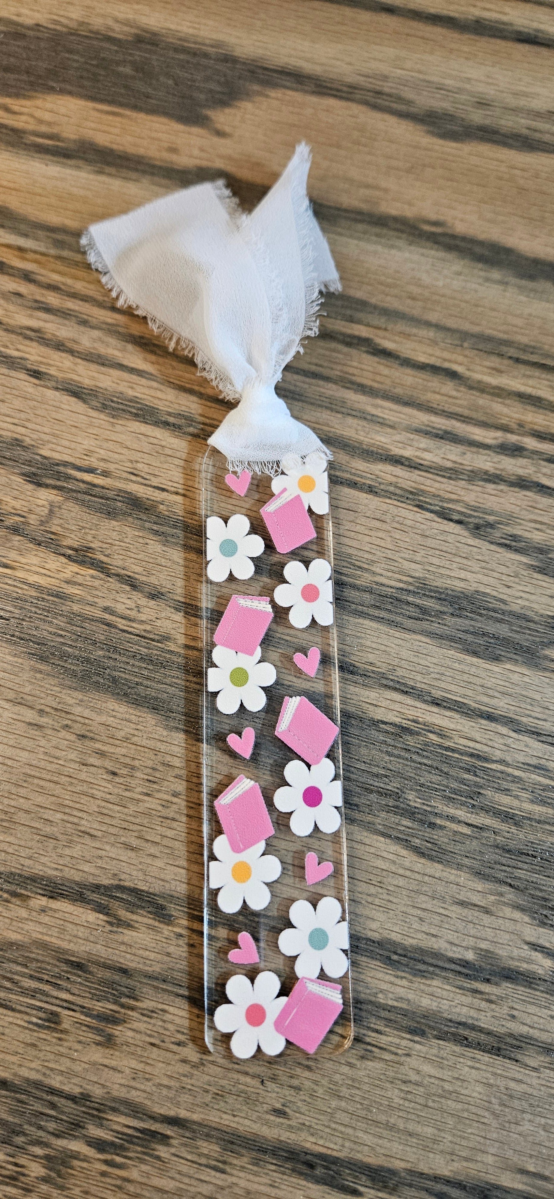 Books and flowers acrylic bookmark