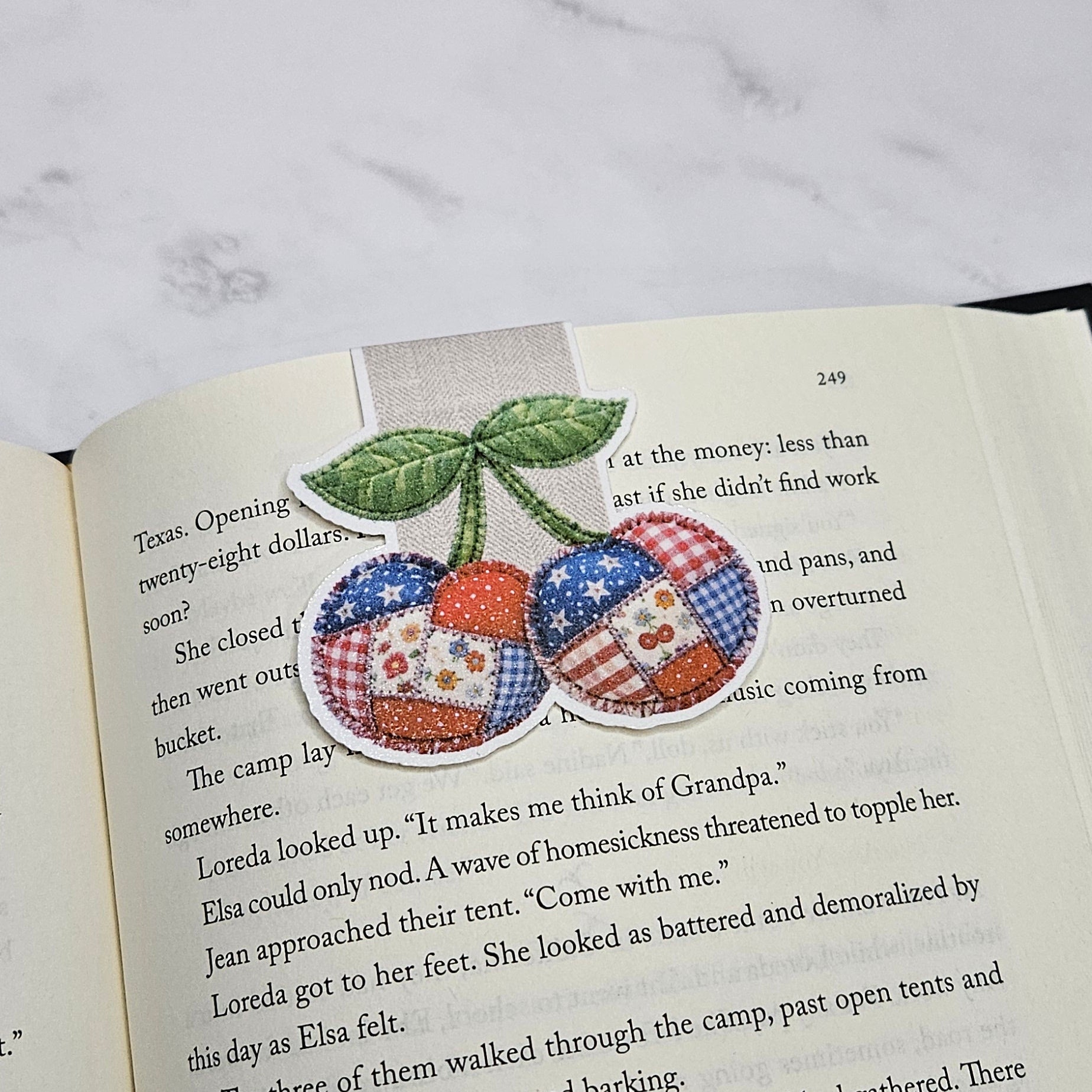 Quilted Cherries Magnetic Bookmark