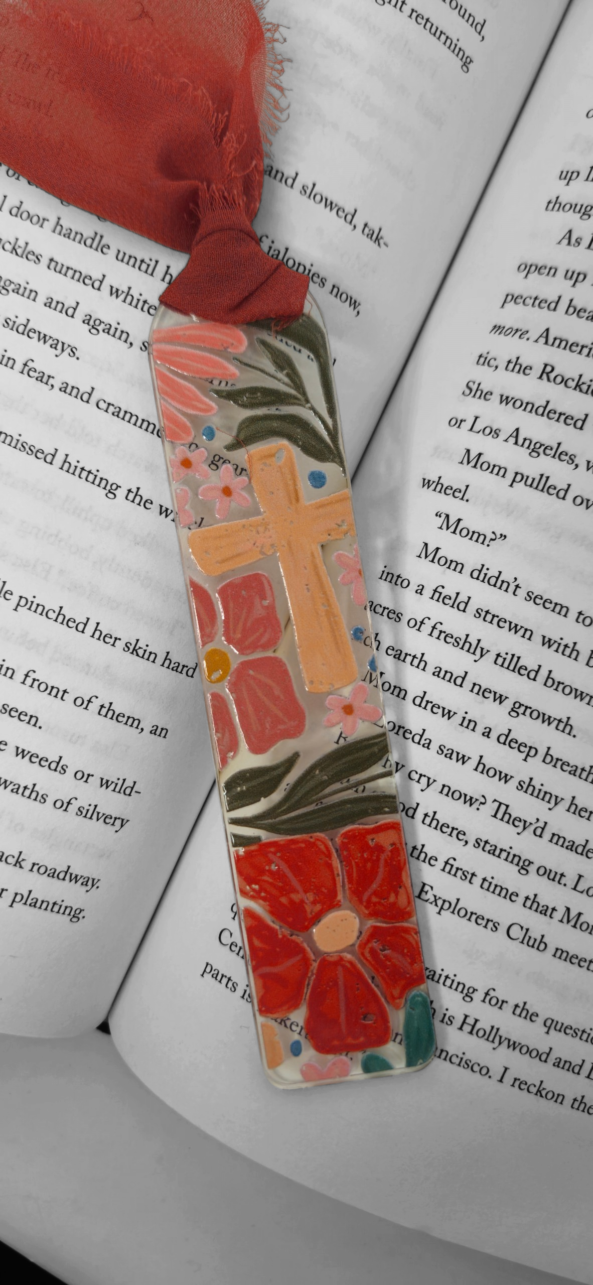 Flower and Cross acrylic bookmark