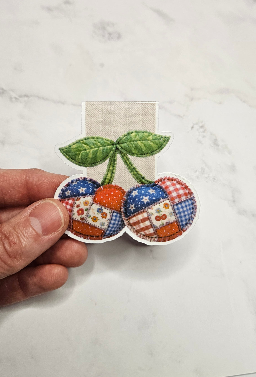 Quilted Cherries Magnetic Bookmark